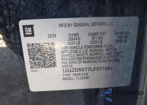 2020 Chevrolet Malibu Fwd Lt из США, поврежденный, VIN 1G1ZD5ST7LF077491